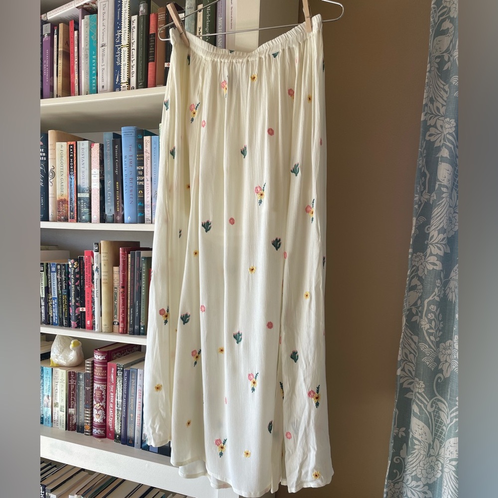 Rock & Roll Cowgirl Cream Maxi Skirt with Floral Embroidery